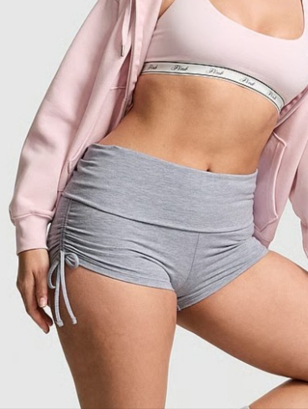 VS Pink All-Day Cotton Foldover Ruched Micro Shorts Sz XL